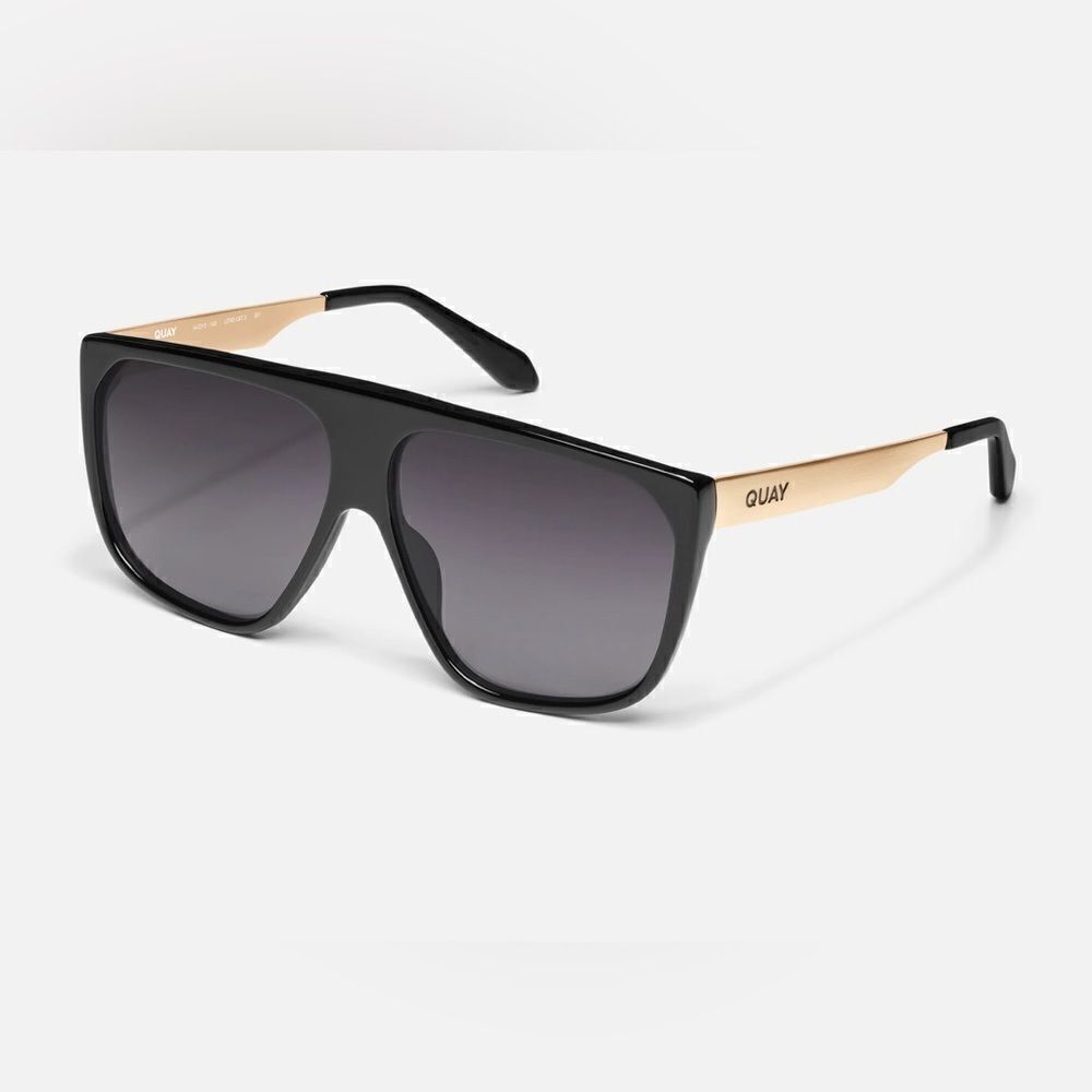 NWT QUAY Australia Women’s Sunglasses “No Curfew” Black/Gold Frame Smoke Lense - Picture 2 of 7
